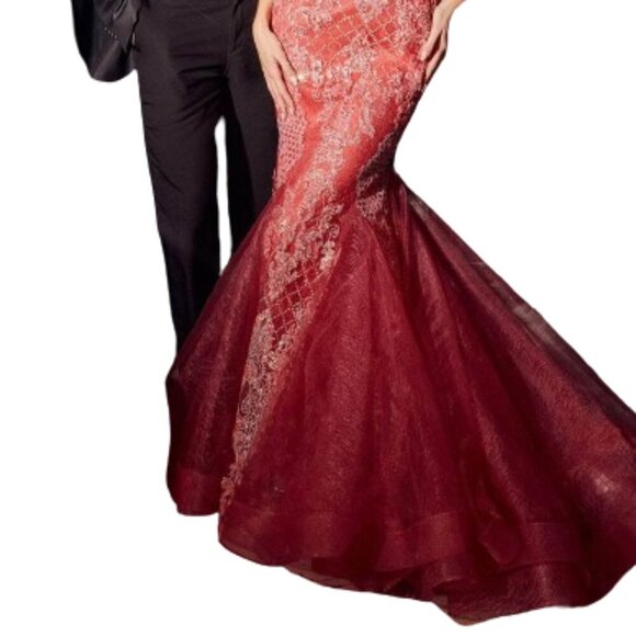 NWT Ladivine CC2279 Glitter Print Tulle Prom Dress Coral size 4 - Picture 4 of 6